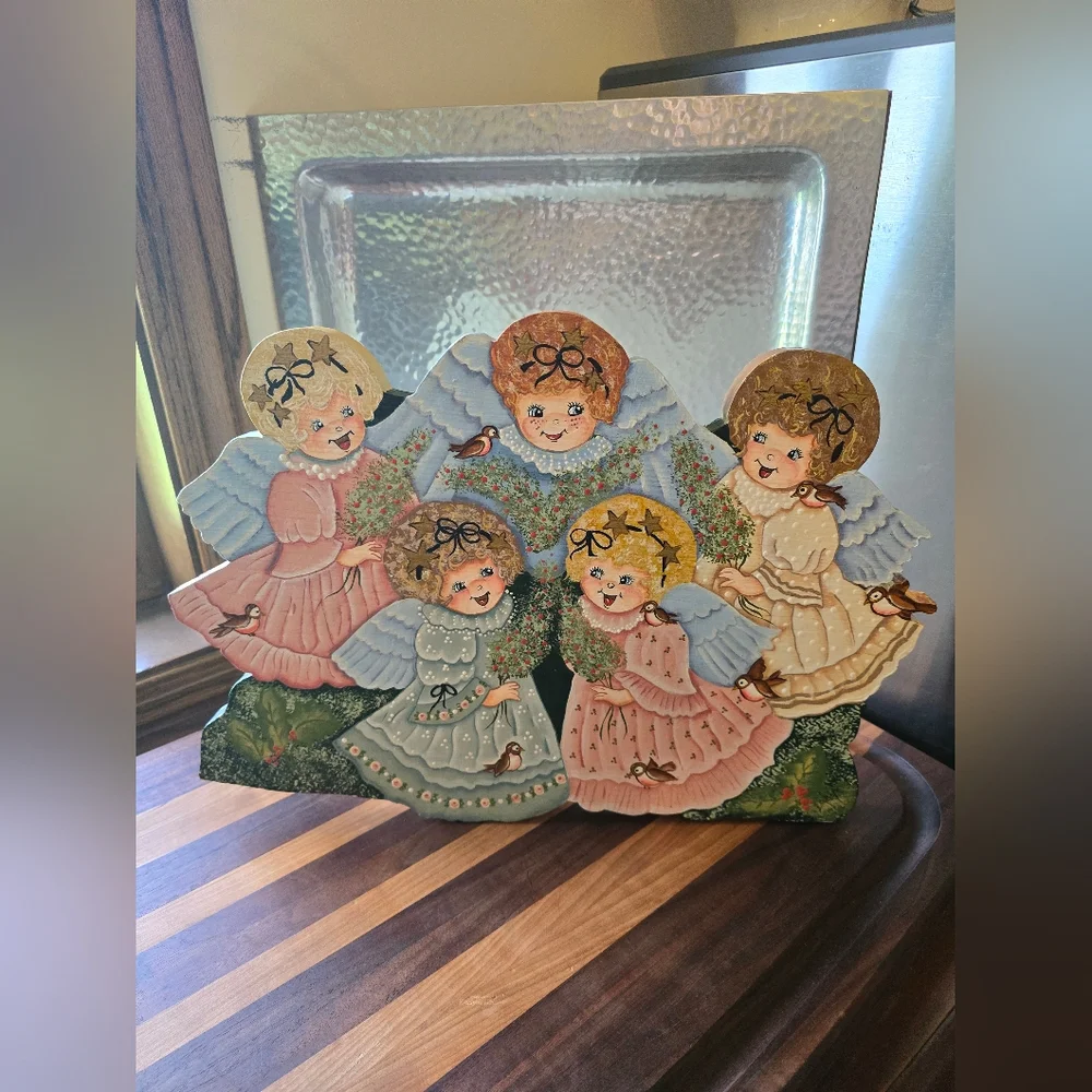 Vintage 80's One of a Kind‎ Hand Painted Wooden Christmas Angels